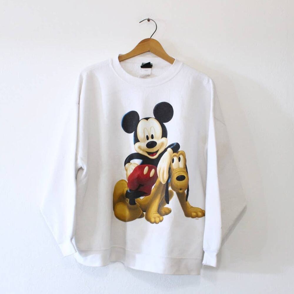 Vintage 90s Disney Mickey Mouse Pluto White Sweatshirt Mens Large